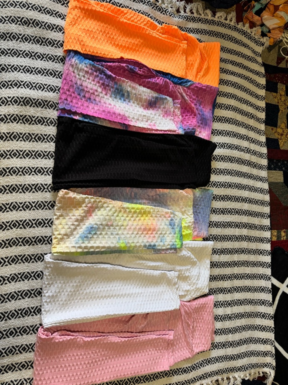 6 Pair Women’s Textured Active Shorts - Orange, Black, White, Pink & Tie-Dye